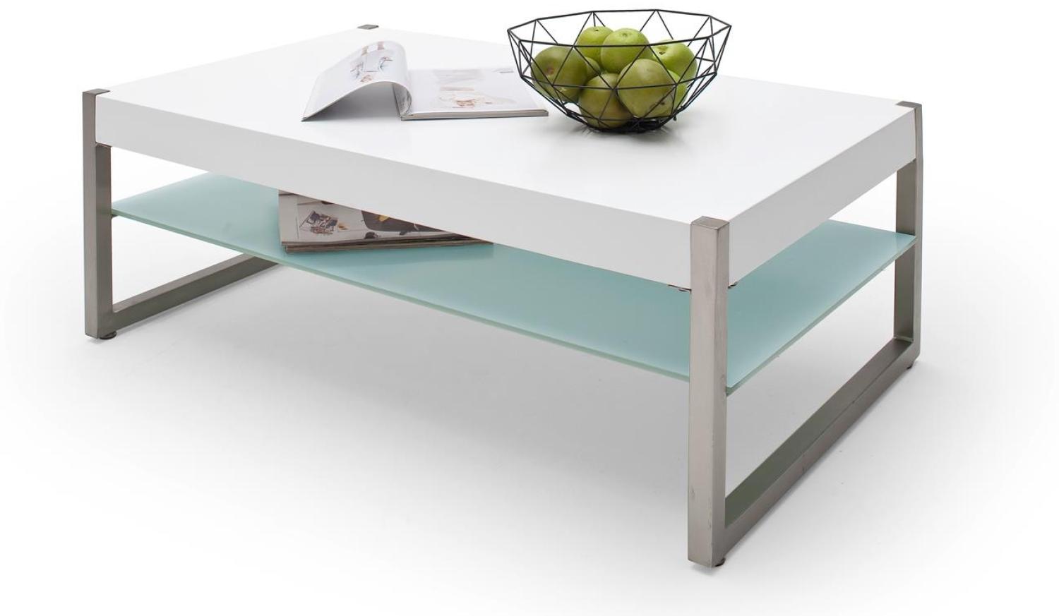 Couchtisch MIGEL in MDF und Glas weiß Lack mit Metallgestell 105x65 cm Bild 1