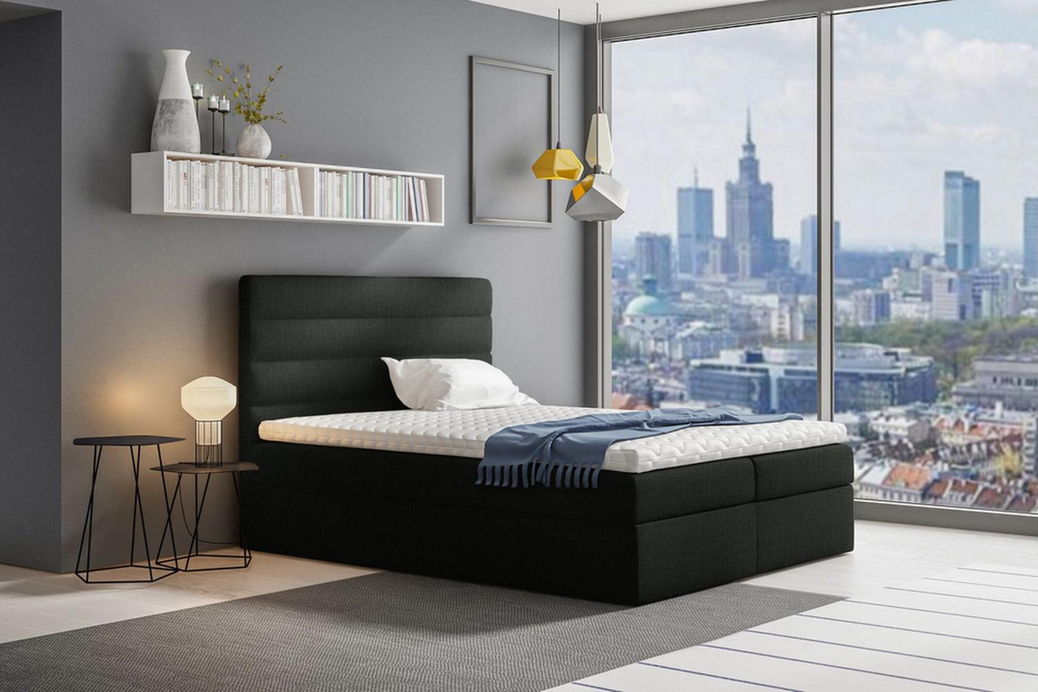 99rooms Adelasia Boxspringbett Strukturstoff INARI Schwarz 180 x 200 cm Bild 1