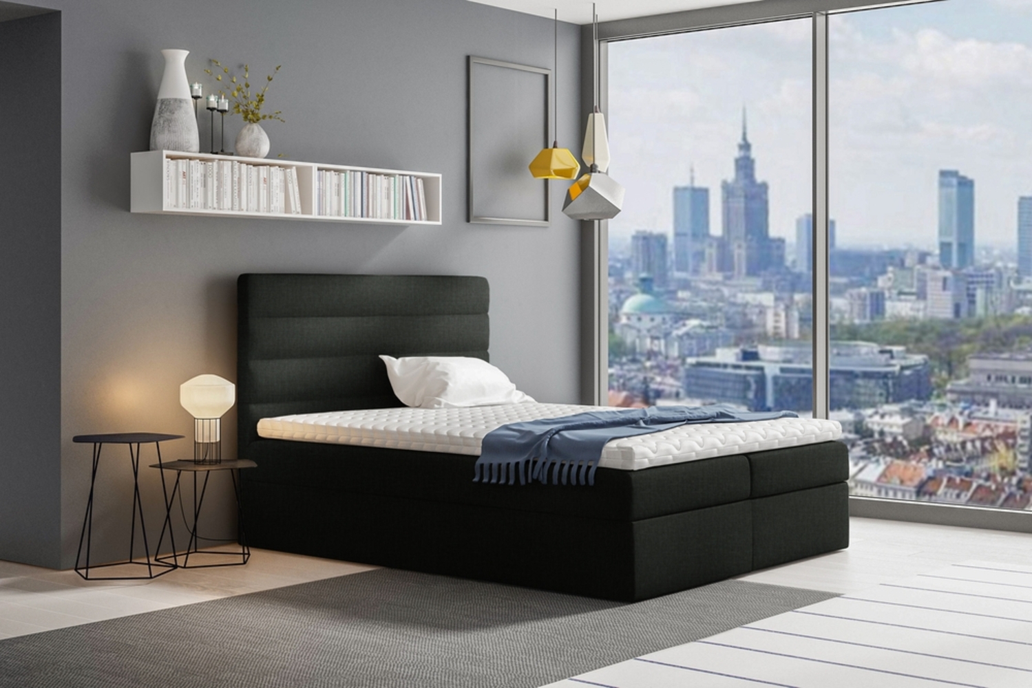 99rooms Adelasia Boxspringbett Strukturstoff INARI Schwarz 180x200 cm Bild 1