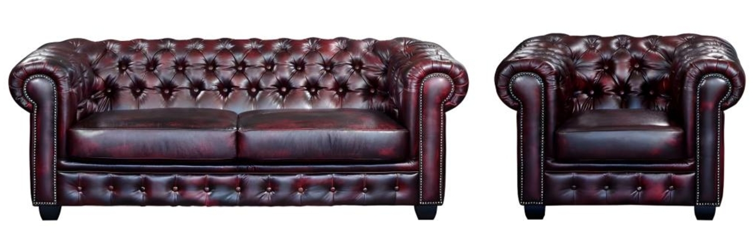 Vente-unique - Chesterfield Garnitur 3+1 - Büffelleder - Rotbraun - BRENTON Bild 1