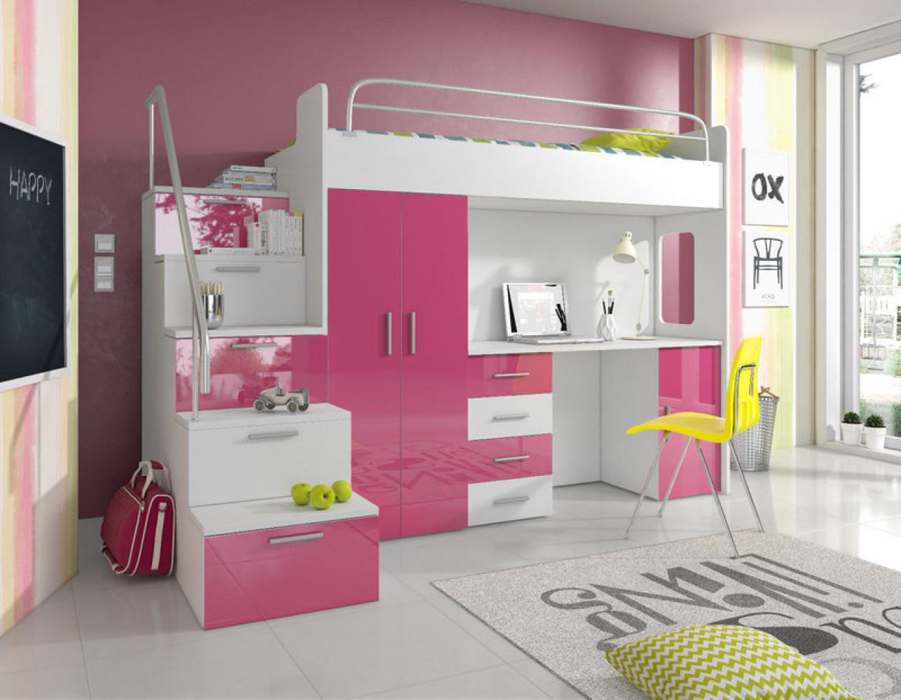 DOPPELSTOCKBETT STOCKBETT ROSA BETT KINDERZIMMER ETAGENBETT MIT SCHREIBTISCH Bild 1