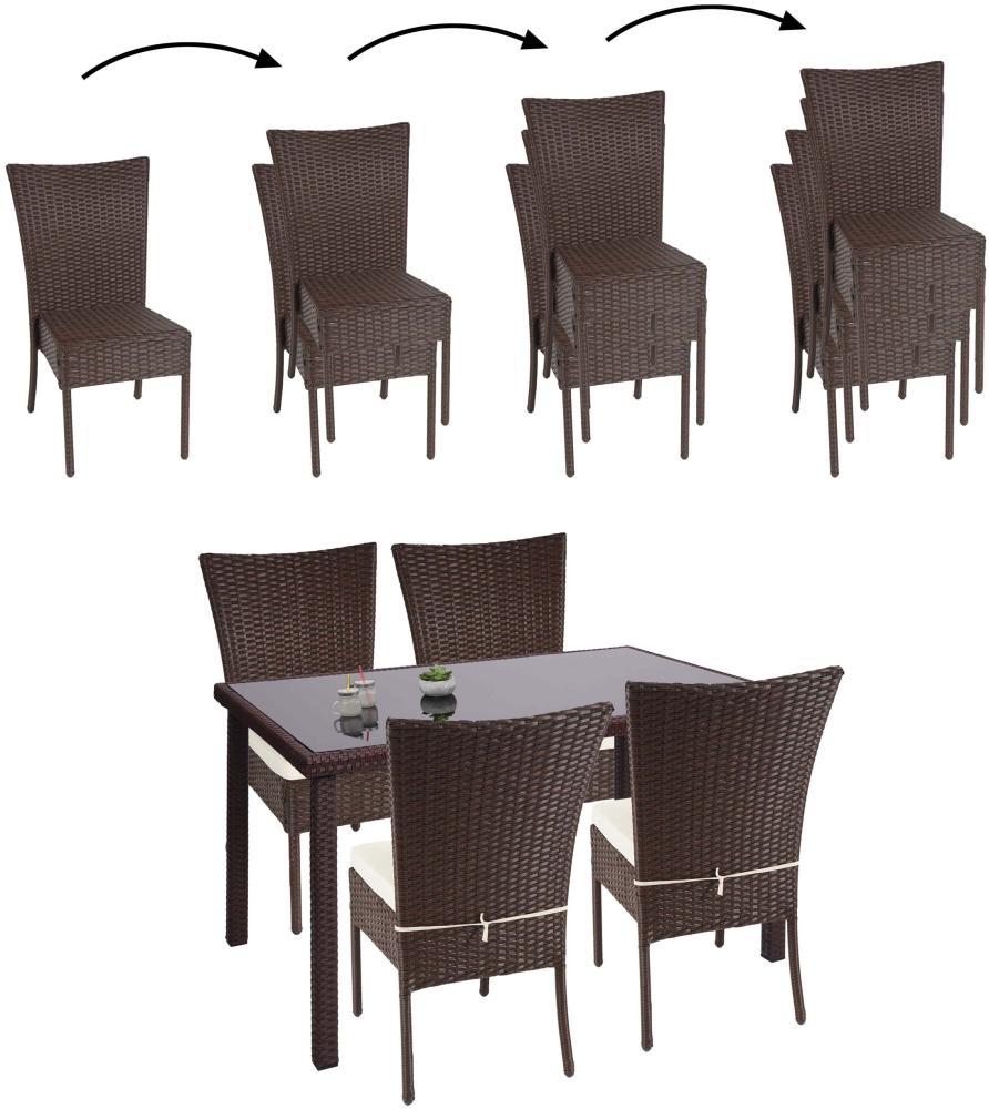 Poly-Rattan Garnitur HWC-G19, Sitzgruppe Balkon-/Lounge-Set, 4xStuhl+Tisch, 120x75cm ~ braun, Kissen creme Bild 1