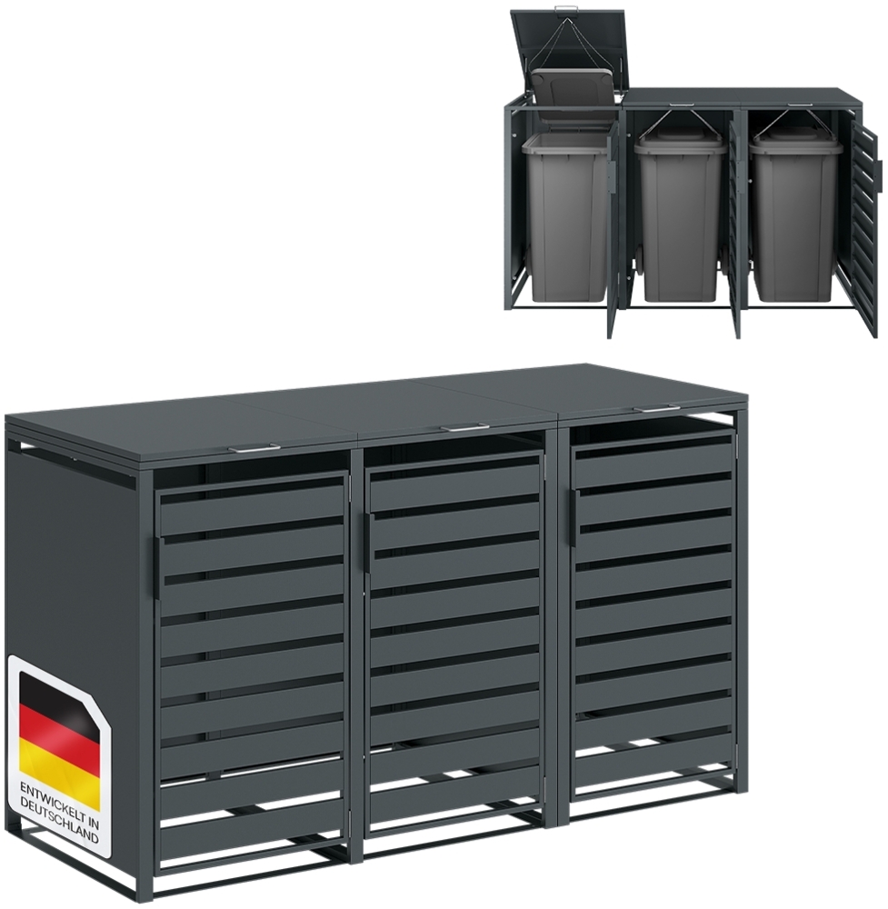 STEELSØN 'Kestra' Mülltonnenbox für 3 Tonnen je 240 Liter, anthrazit, Mülltonnenverkleidung aus Stahl, wetterfest, 116x80x203 cm Bild 1