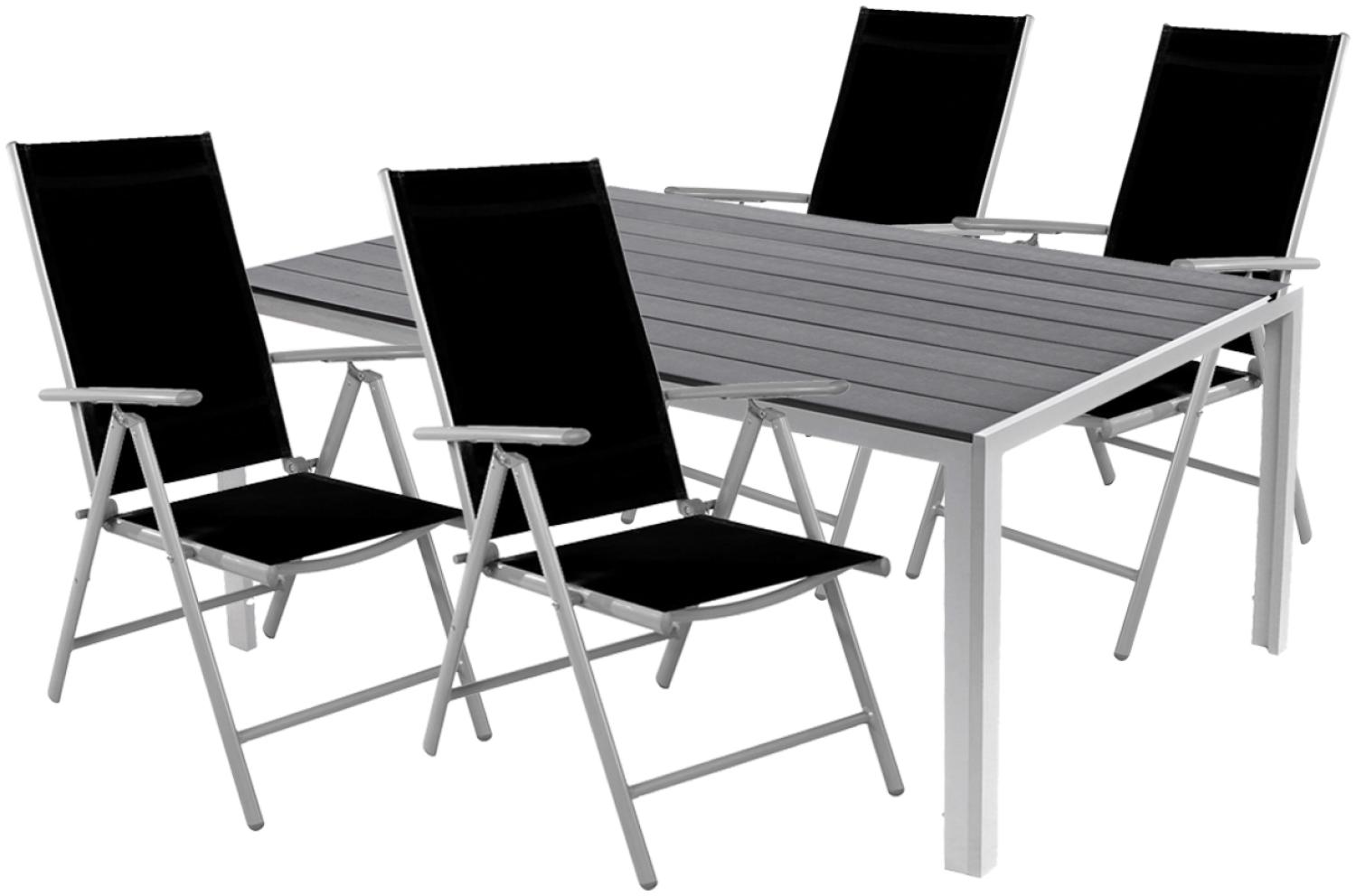 5tlg Gartenmöbel Set Alu Non-Wood 180x90x74cm + 4 Klappstühle Silber Bild 1