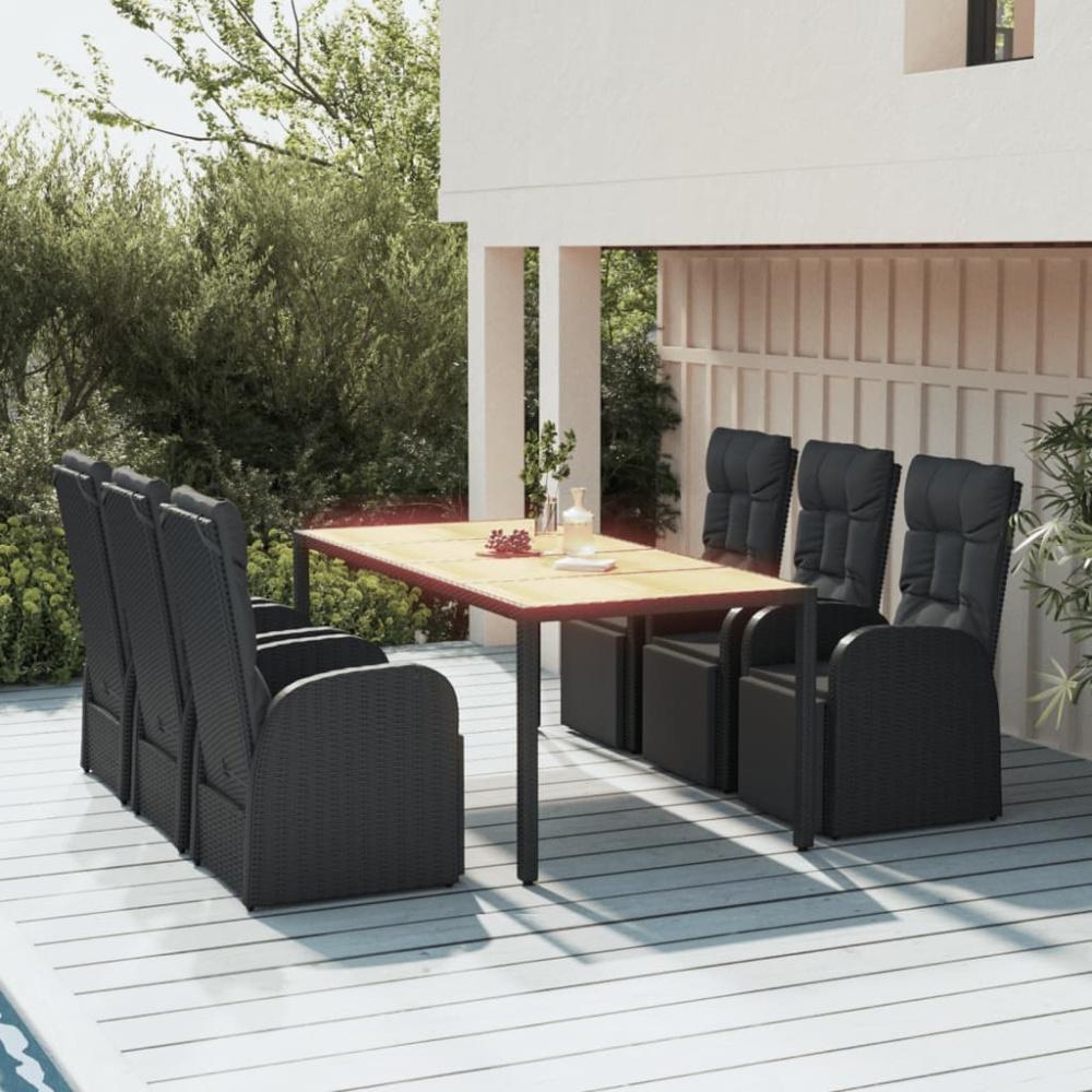 vidaXL 7-tlg. Garten-Essgruppe Schwarz Poly Rattan & Massivholz Akazie 3157610 Bild 1