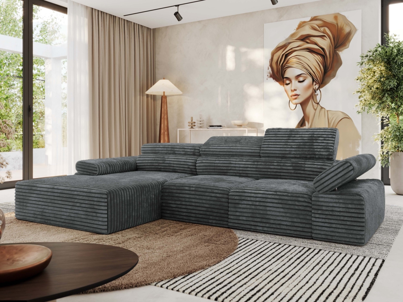 Ecksofa mit Relax-funktion, Elektrisch verstellbarer Sitz, L-förmige Ecke mit Armlehnen, Wellenfeder - RILASSO - linke Seite Bild 1