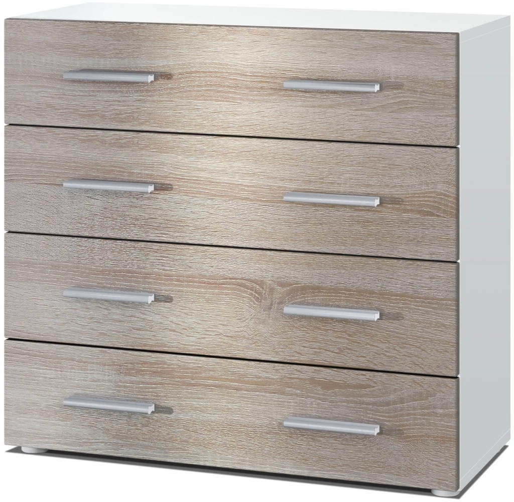 Vladon Sideboard Pavos, Kommode mit 4 Schubladen, Weiß matt/Eiche sägerau (76 x 72 x 35 cm) Bild 1