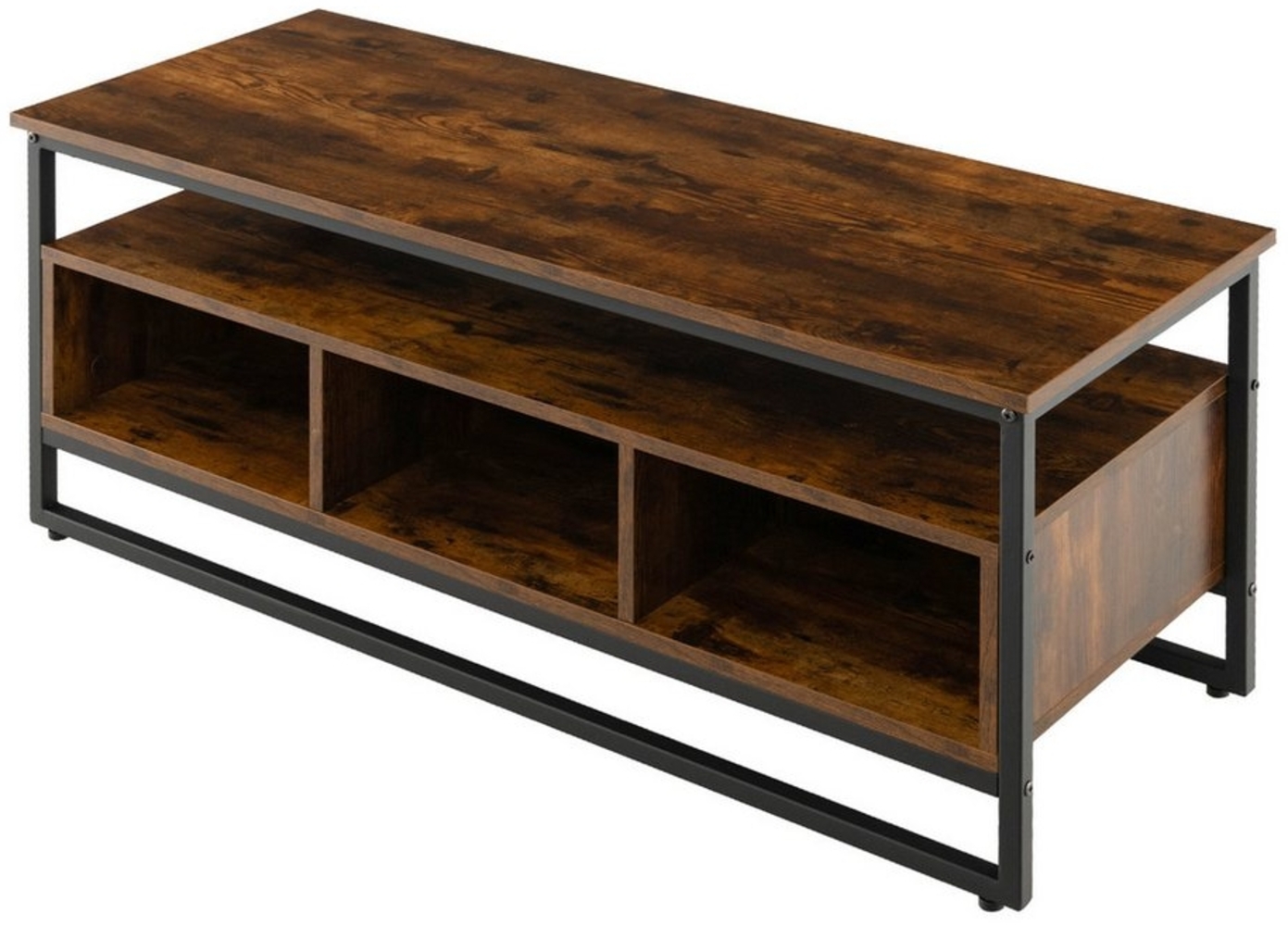 COSTWAY Couchtisch, Holz, Stahlrahmen, mit Regal & 3 Fächern, 110x42,5x45cm Bild 1