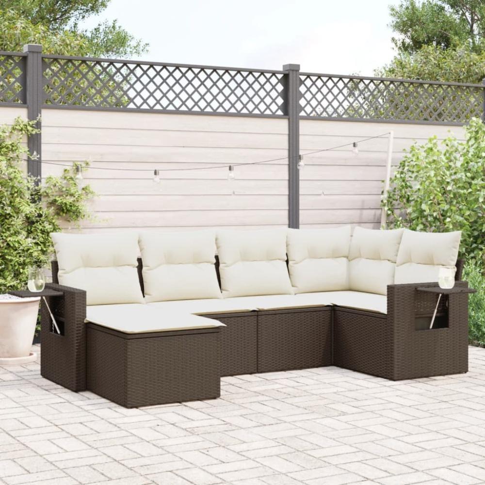 vidaXL 6-tlg. Garten-Sofagarnitur mit Kissen Braun Poly Rattan 3220462 Bild 1