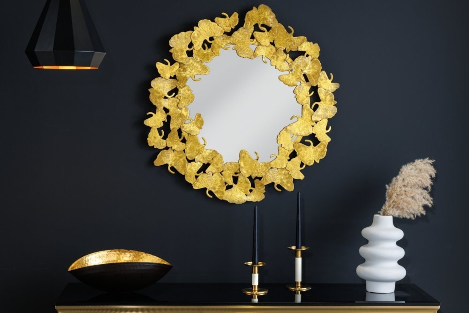 riess-ambiente Wandspiegel GINKGO LEAFS L 70cm gold (1-St), Wohnzimmer · Metall · rund · Dekoration · mit Rahmen · Handmade Bild 1