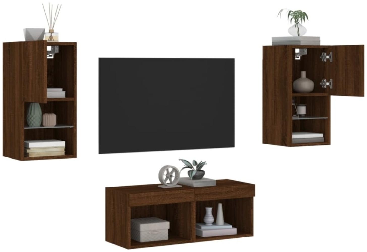 vidaXL 4-tlg. TV-Wohnwand mit LED-Leuchten Braun Eichen-Optik 3216575 Bild 1