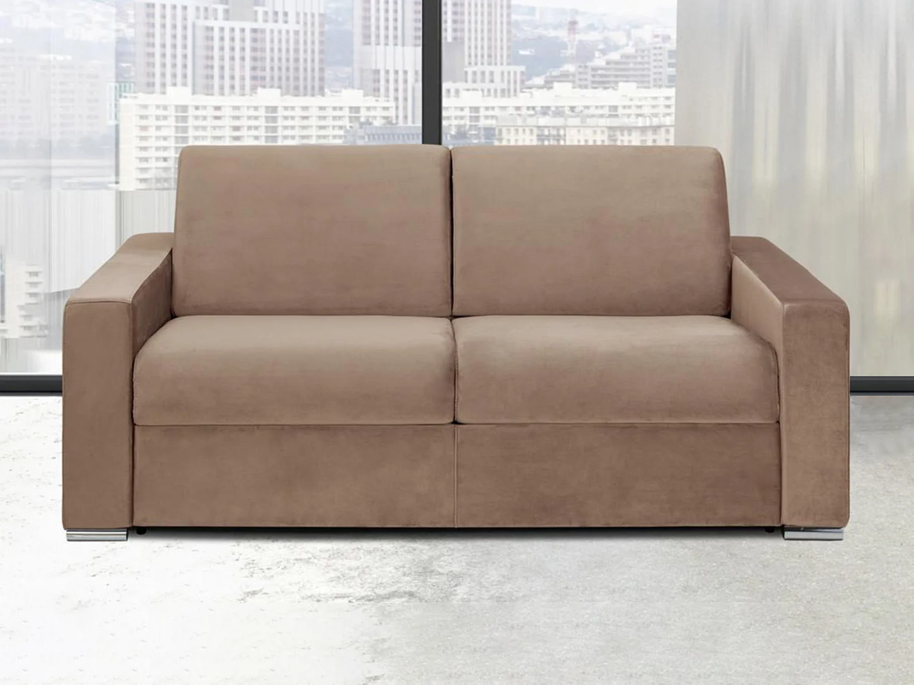 Vente-unique - Schlafsofa mit Matratze 3-Sitzer - Liegefläche: 140 cm - Matratzenhöhe: 14 cm - Samt - Beige - CALITO Bild 1