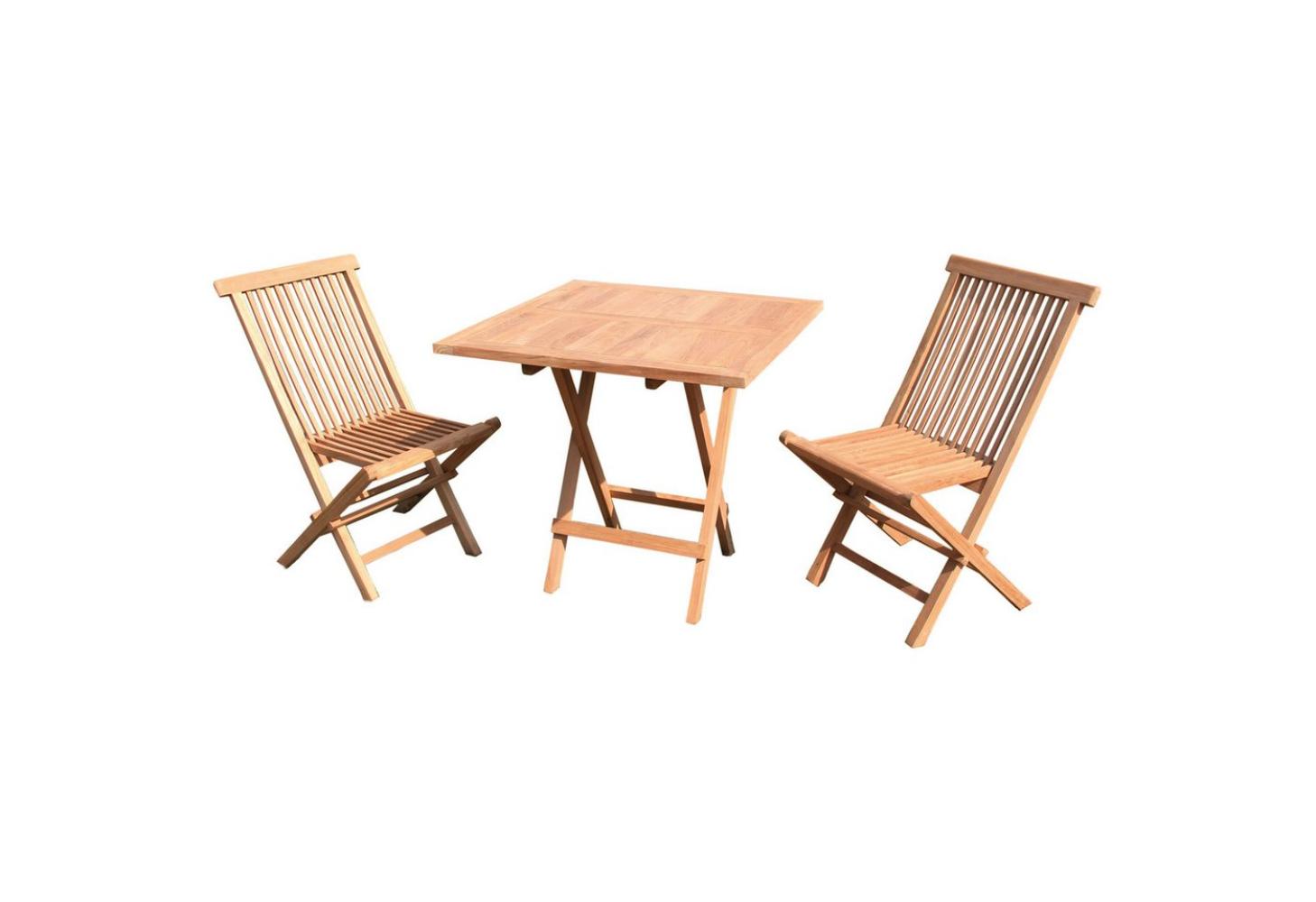 3tlg. Premium Teak Balkon Set klappbar Gartenmöbel Gartenset Teaktisch 60x60 cm Bild 1