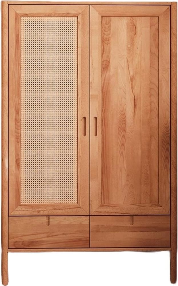 Kleiderschrank Zola Kernbuche massiv mit Rattan 108x175 mit 2 Türen 2 Schubladen Bild 1