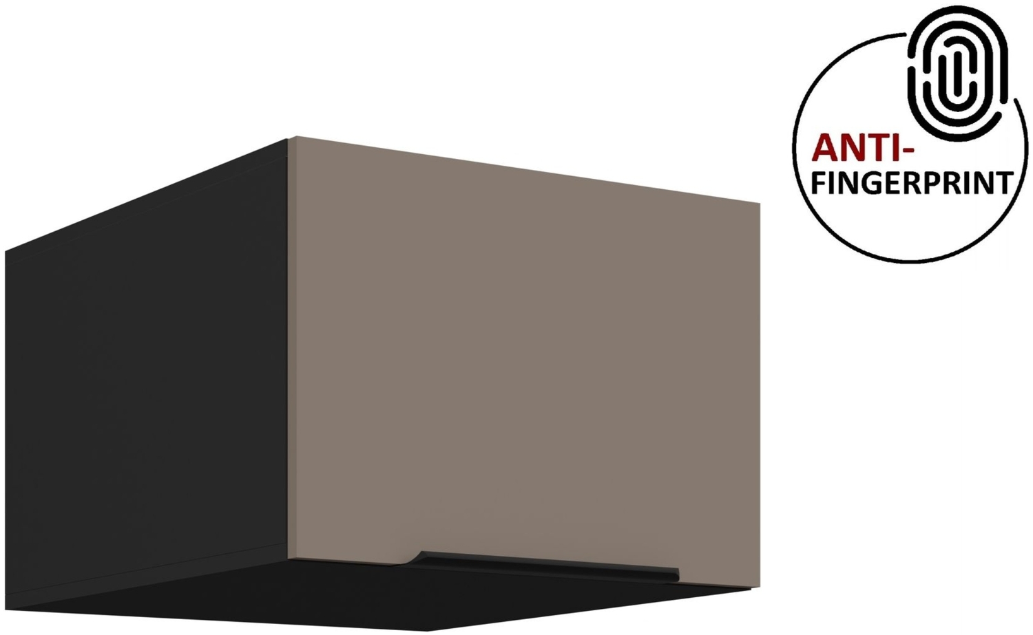 Küchen Aufsatzschrank 50 cm ARIA Sandgrau ultra matt + Schwarz matt, hochwertige Fronten mit Anti Fingerprint Beschichtung Küchenzeile Küchenblock Bild 1