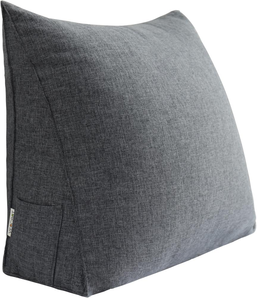 VERCART Lesekissen, Rückenkissen, Keilkissen, Lendenkissen, Rückenstützkissen für Bett, Sofa oder Bank, Leinenmischung Grau, 60 cm Bild 1