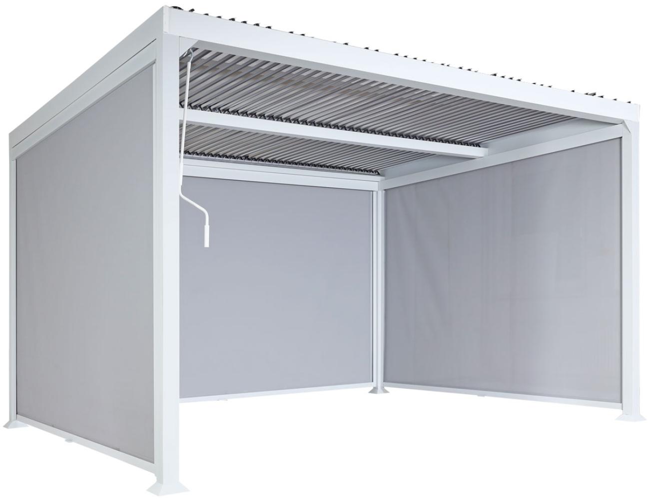 Alu Pergola HWC-L41 mit 3x Seitenwand, Lamellen-Pavillon, stabiles 8cm-Metall-Gestell 3x3m ~ weiß Bild 1