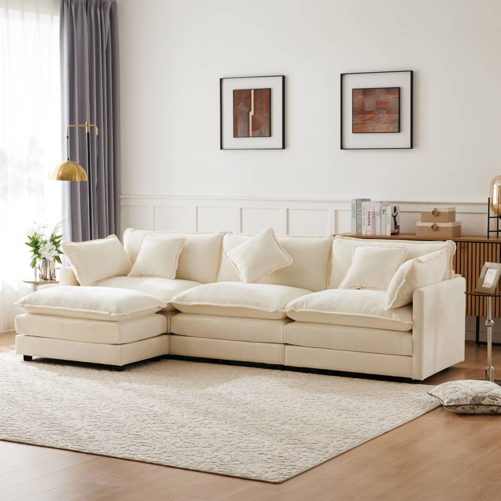 Merax Modernes Design, Polstermöbel, Chenille-Stoff, Dreisitzer-Sofa, Polstersofa, Ecksofa mit Fußstütze, L-förmiges Ecksofa, geeignet für Wohn- und Schlafzimmer, Beige Bild 1