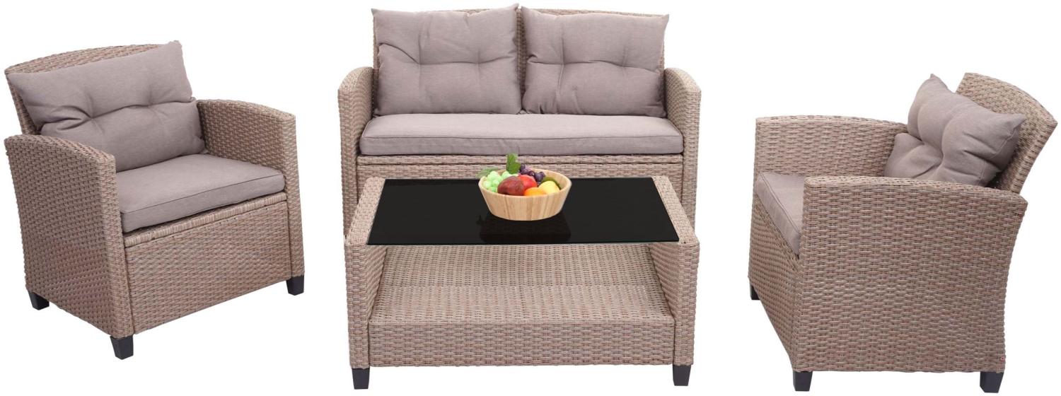 XXL Poly-Rattan Garnitur HWC-F10, Balkon-/Garten-/Lounge-Set Sitzgruppe, Sofa Sessel mit Kissen Spun Poly ~ grau-braun Bild 1