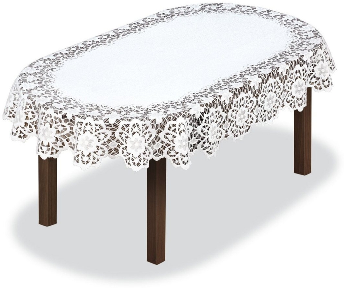 HAFT Tischdecke Oval 100x150 cm Weiß Jacquard-Tischdecke Bild 1