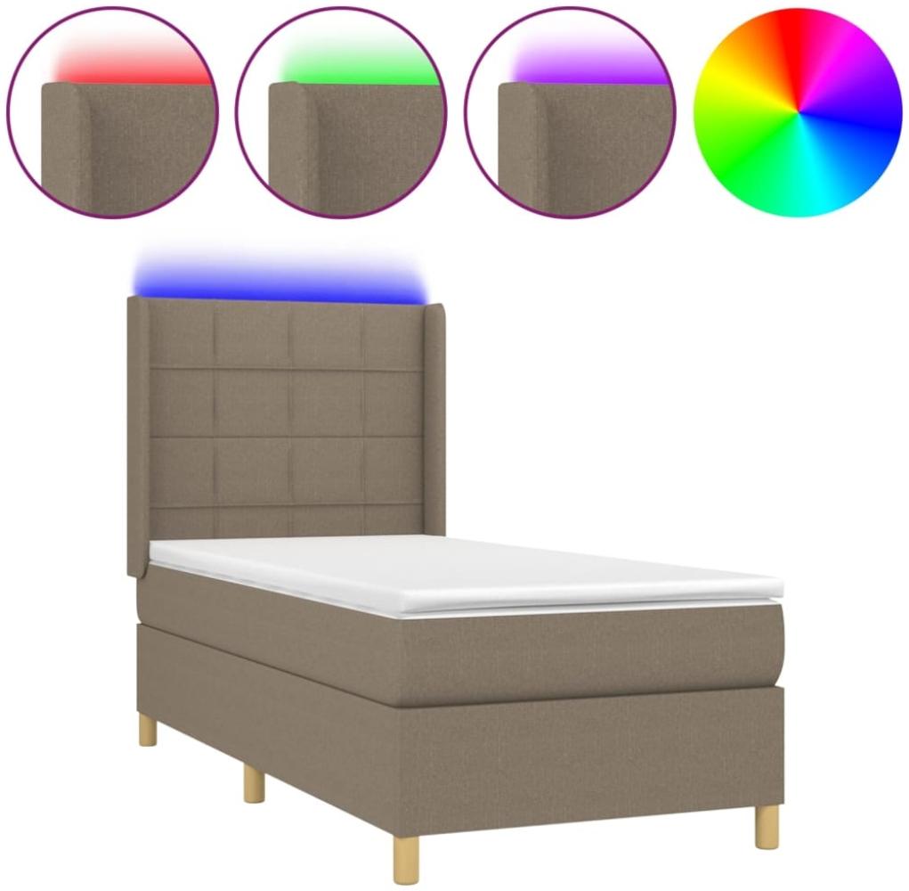 vidaXL Boxspringbett mit Matratze & LED Taupe 100x200 cm Stoff 3138857 Bild 1