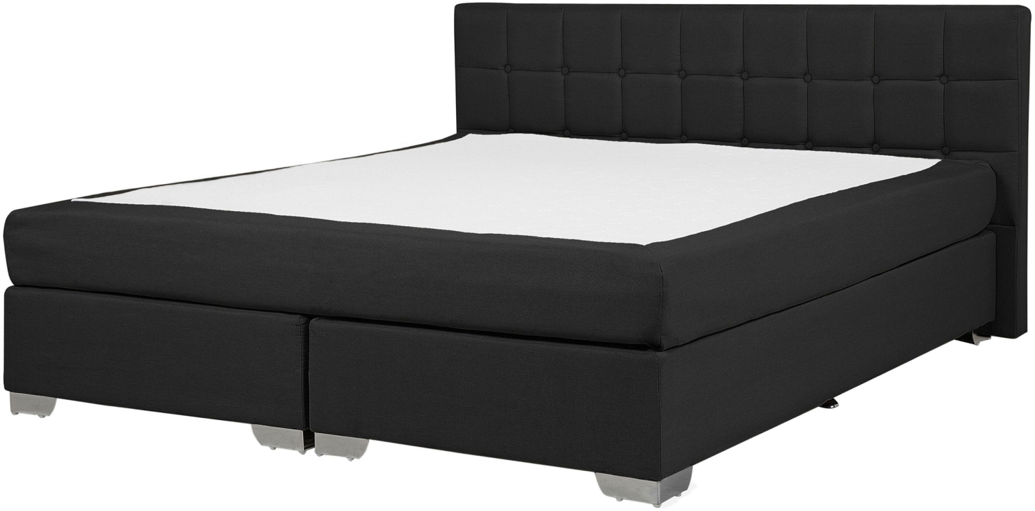 Boxspringbett Polsterbezug Schwarz 160 x 200 cm Mit Taschenfederkernmatratzen Leinenoptik Quadratischen Steppnähte Hohe Kopfteil Elegant Klassisch Bild 1