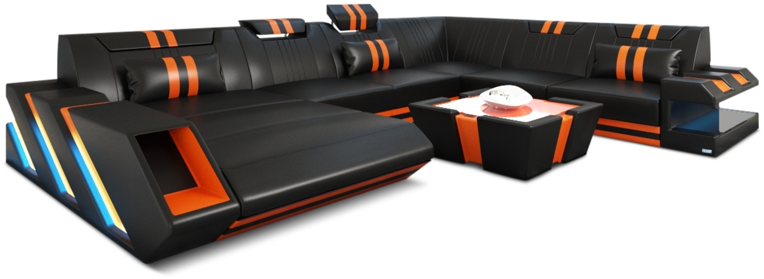 Sofa Dreams 'XXL Apollonia' Wohnlandschaft, 77 x 271 x 356 cm, Schwarz / Orange, Kunstleder, Links Bild 1