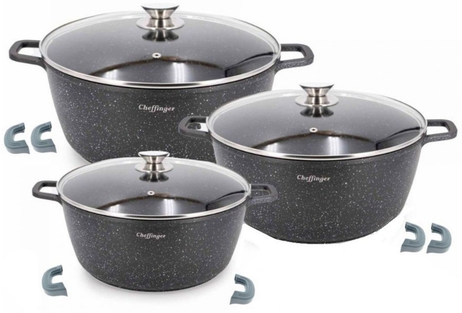 Cheffinger 6-tlg. Kochtopfset 24-28-32CM Topf Induktion Alu Guss Pfanne Bild 1