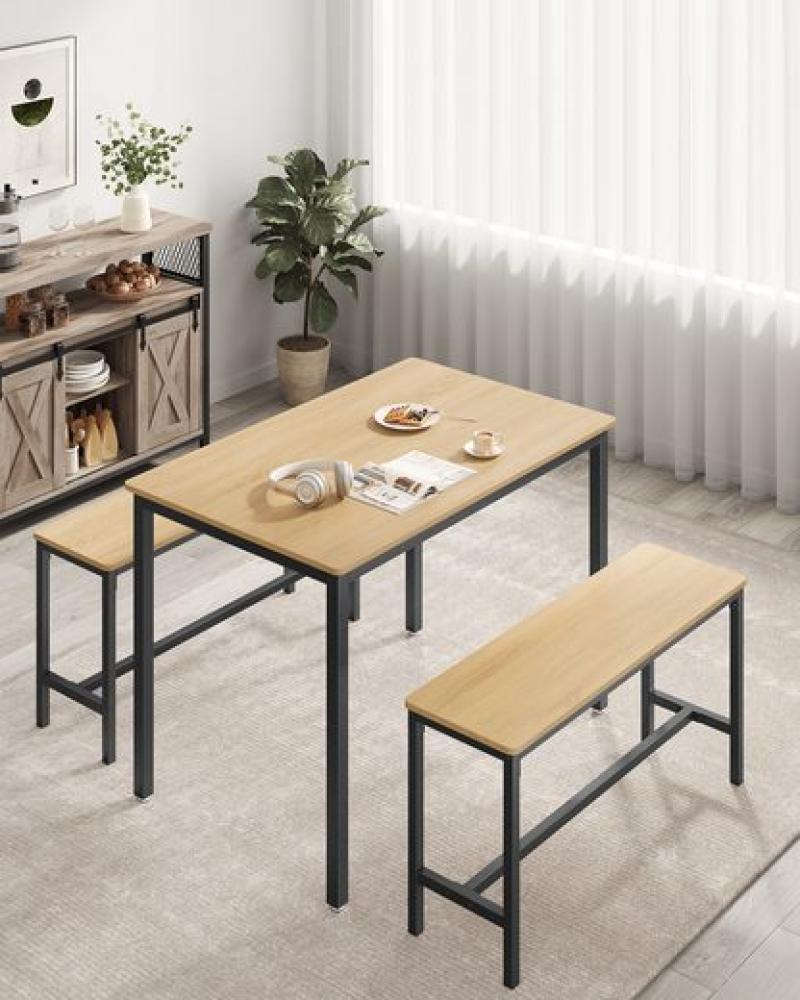 Vasagle Esstisch, Küchentisch-Set, 110 x 70 x 75 cm, mit 2 Bänken je 97 x 30 x 50 cm, Metallgestell, für Küche, Wohnzimmer, Esszimmer, Industrie-Design, von Songmics KDT070 Bild 1