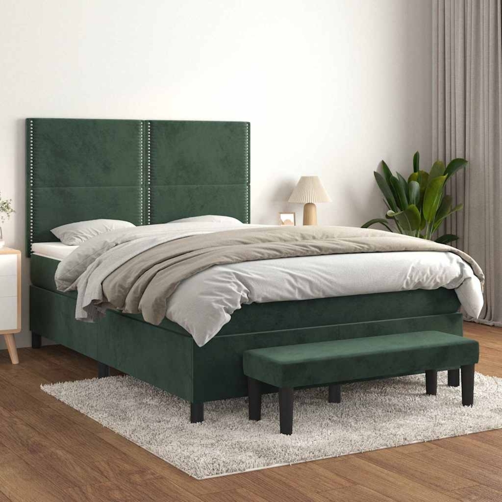 vidaXL Boxspringbett mit Matratze Dunkelgrün 140x200 cm Samt 3137788 Bild 1