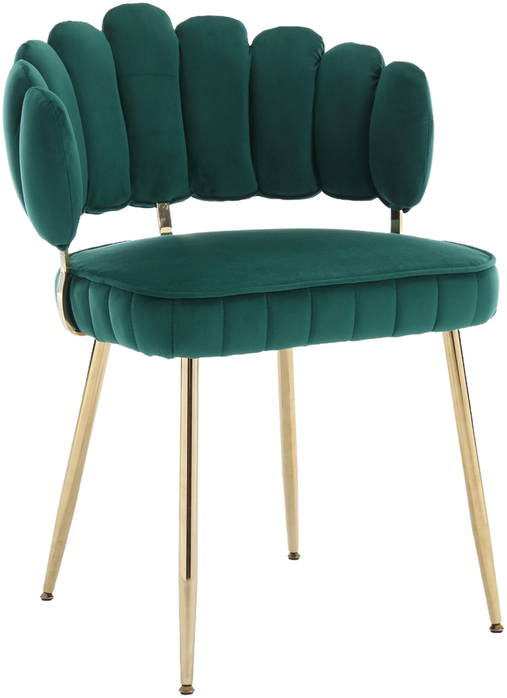 LVHOM Esszimmerstuhl 2er Set mit goldenen Metallbeinen, Polsterstuhl Samt Petal Rückenlehne Design, Wohnzimmerstuhl Küchenstuhl, Grün Bild 1