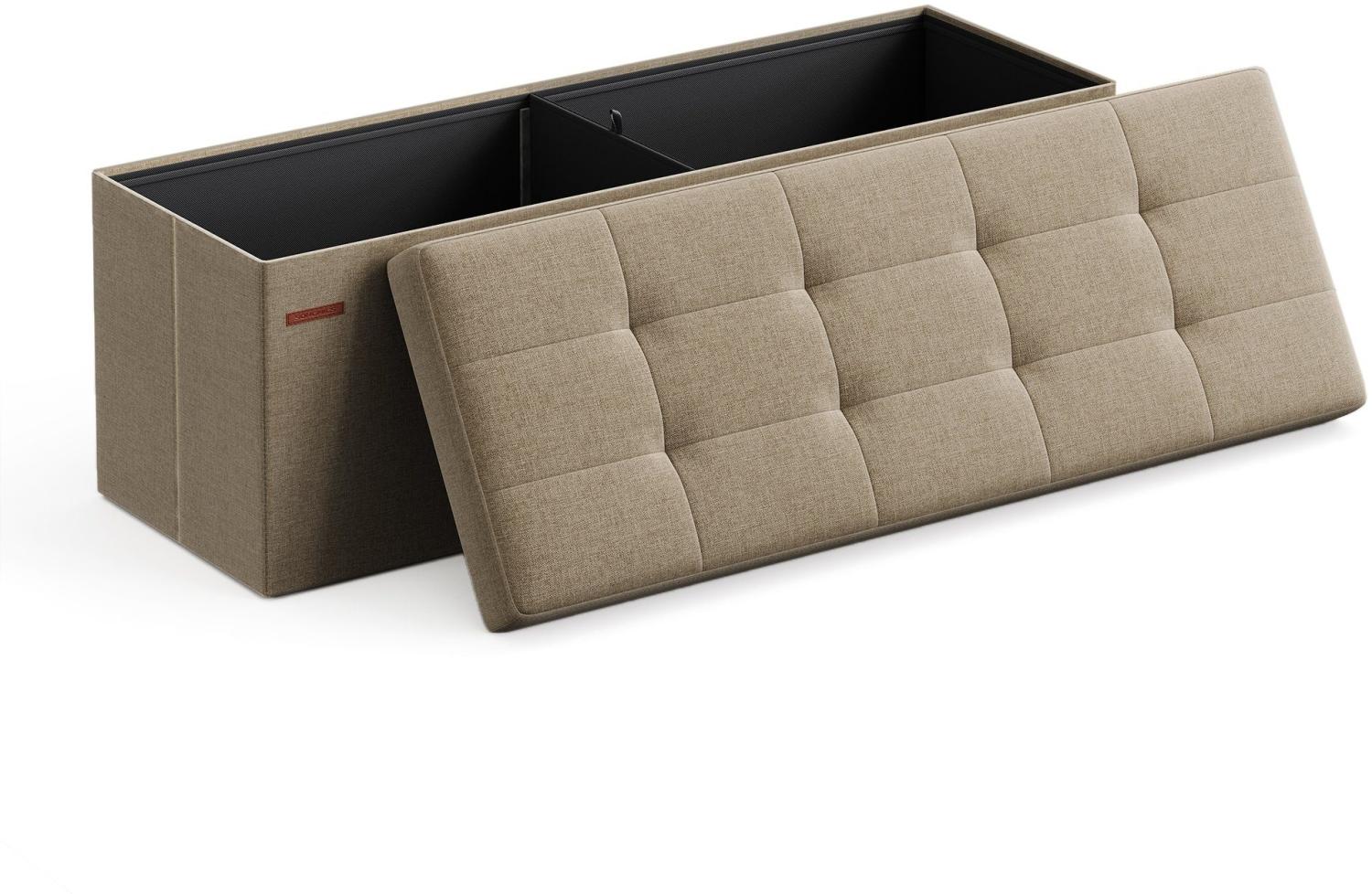 Sitzbank mit Stauraum, 110 cm, klappbare Sitztruhe, Aufbewahrungsbox, Fußbank, helltaupe Bild 1