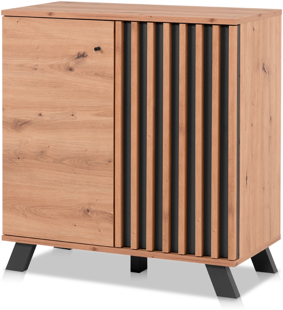 KHG Kommode 2-türig inkl. Einlegeboden Scandi, Sideboard aus Holzwerkstoff Eiche foliert für Wohnzimmer und Esszimmer, 80 x 85 x 40 cm (B/H/T) Bild 1