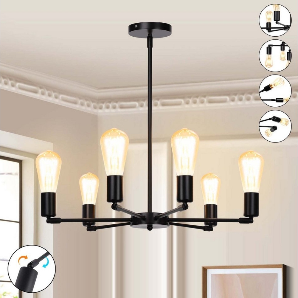 LMaxhome Deckenleuchte LED Deckenleuchten 6 Flammig E27 Modern Kronleuchter für Schlafzimmer, Schwarz 6-Licht(ohne Glühbirnen), ohne Leuchtmittel, mit 180° drehbarer Lampenschale, Pendelleuchte Deckenlampe Wohnzimmer Bild 1