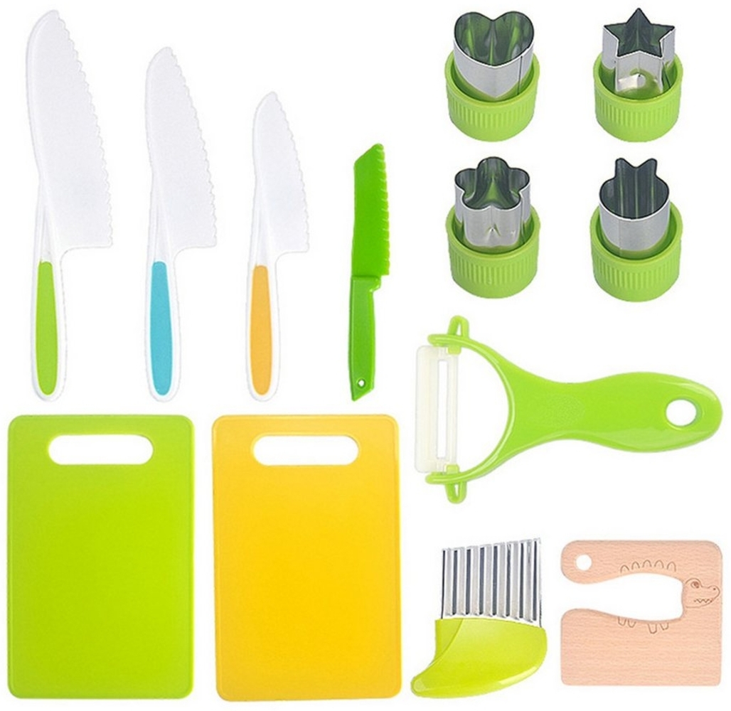 NATICY Kinderkochmesser Set mit Gemüse Ausstechformen, Schneidebrett, Kinderkochmesser Bild 1