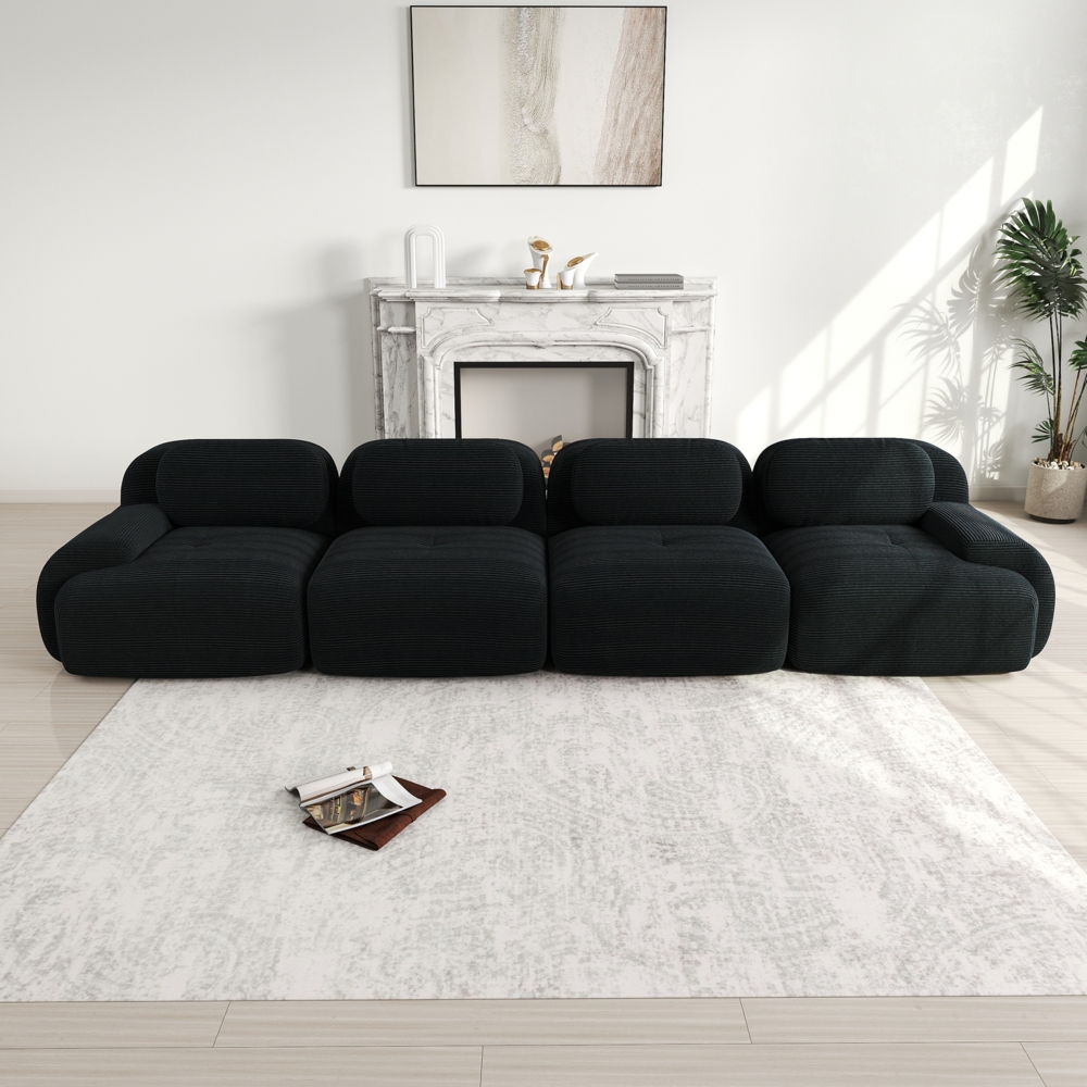 4-Sitzer-Sofa, Aus weichem Cordstoff 32D hochelastische Polsterung haustierfreundlich und ergonomisch vakuumverpackt frei kombinierbar ohne Montage für Schlafzimmer und Büro, Cordstoff, Black Bild 1