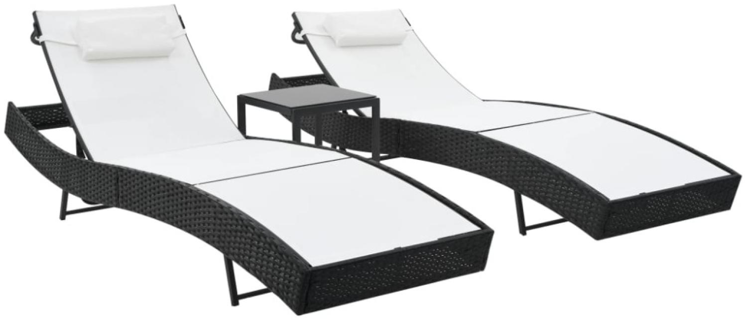 vidaXL Sonnenliegen 2 Stk. mit Tisch Poly Rattan und Textilene Schwarz 44894 Bild 1