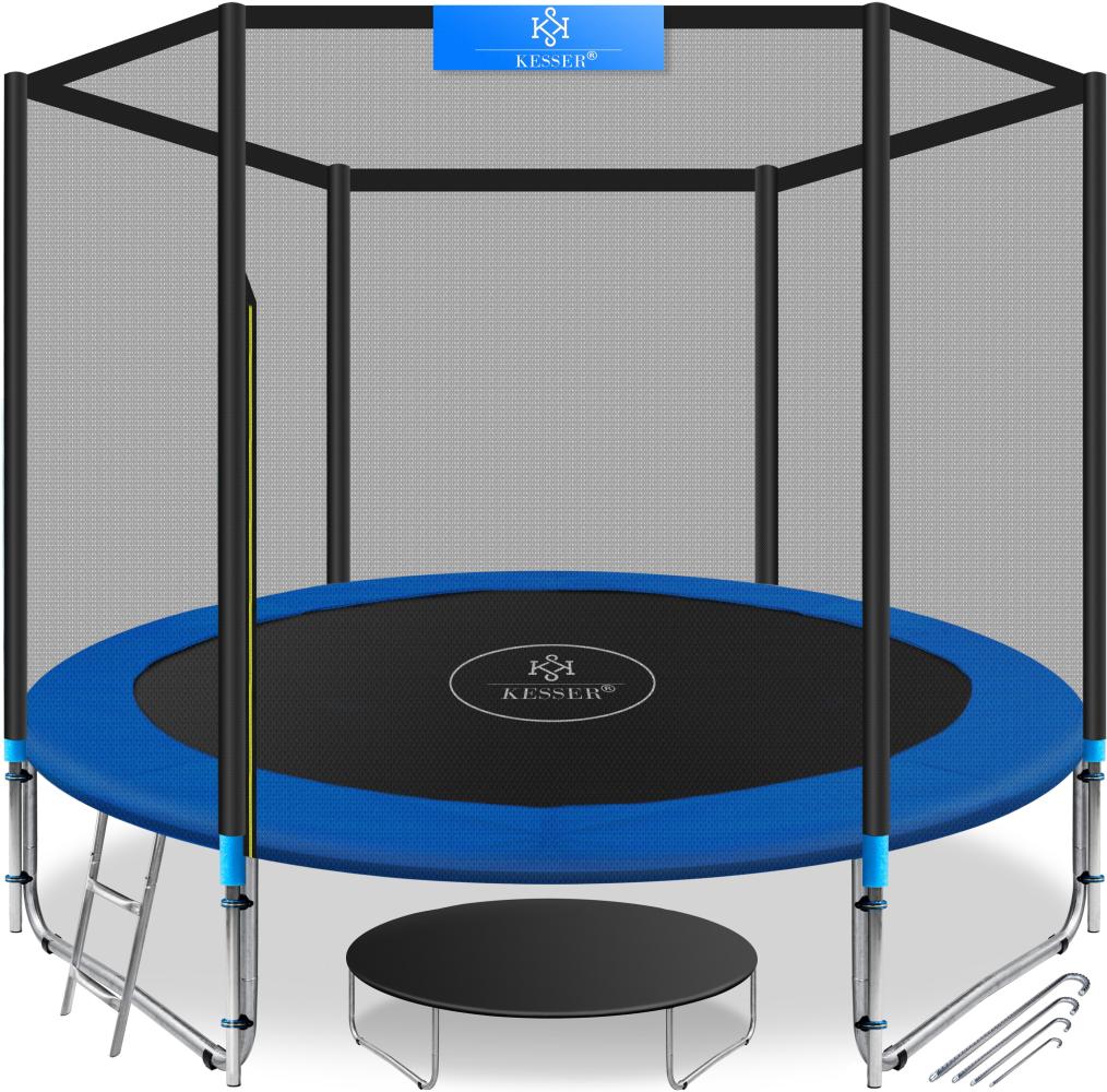 KESSER® - Trampolin Komplettset mit Sicherheitsnetz, Leiter, Randabdeckung & Zubehör, Belastbarkeit 150 kg, 366 cm, Blau Bild 1