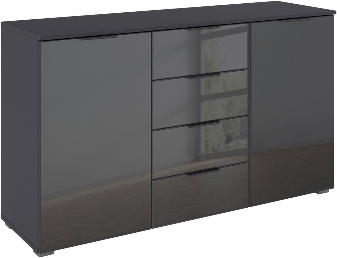 rauch Kombikommode Sideboard Kombikommode Schubladenkommode AGORDO mit Glasfront (in zwei Griff-Farben, Breite 120 cm), vier große Schubladen, mit insgesamt 4 Einlegeböden MADE IN GERMANY Bild 1