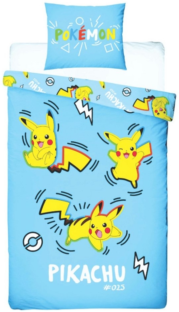 POKÉMON Bettwäsche Pokemon Pikachu Mikrofaser Bettwäsche 2 tlg Set, 2 teilig, 135-140 x 200 Deckenbezug 63x63cm Kissenbezug Bild 1