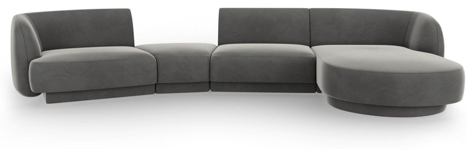 Micadoni Modulares Sofa Miley mit Recamiere 4-Sitzer Rechts Samtstoff Hellgrau Bild 1