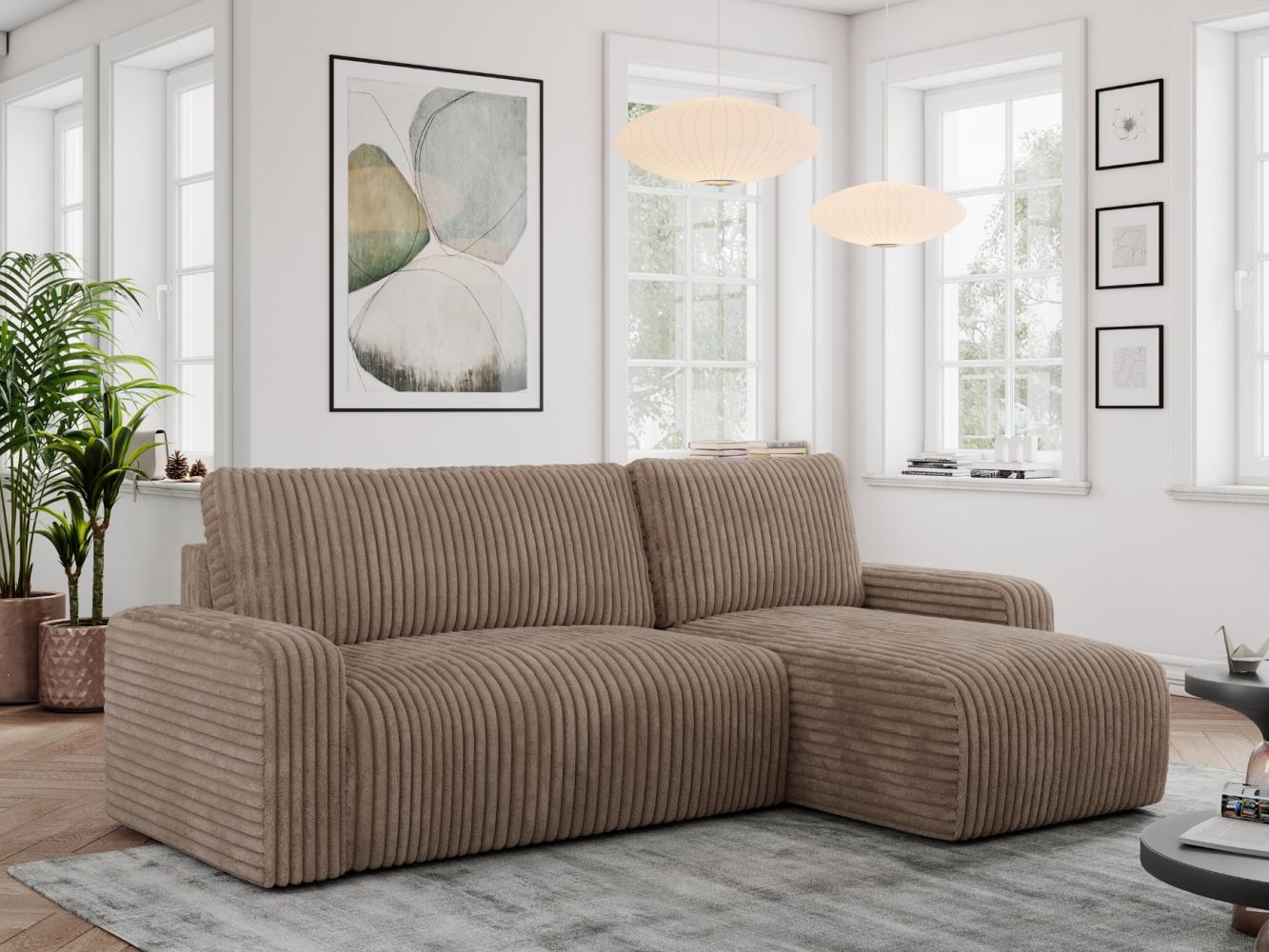 Ecksofa L-form, mit Schlaffunktion und Bettkasten - ARGOS - Braun Cord Bild 1