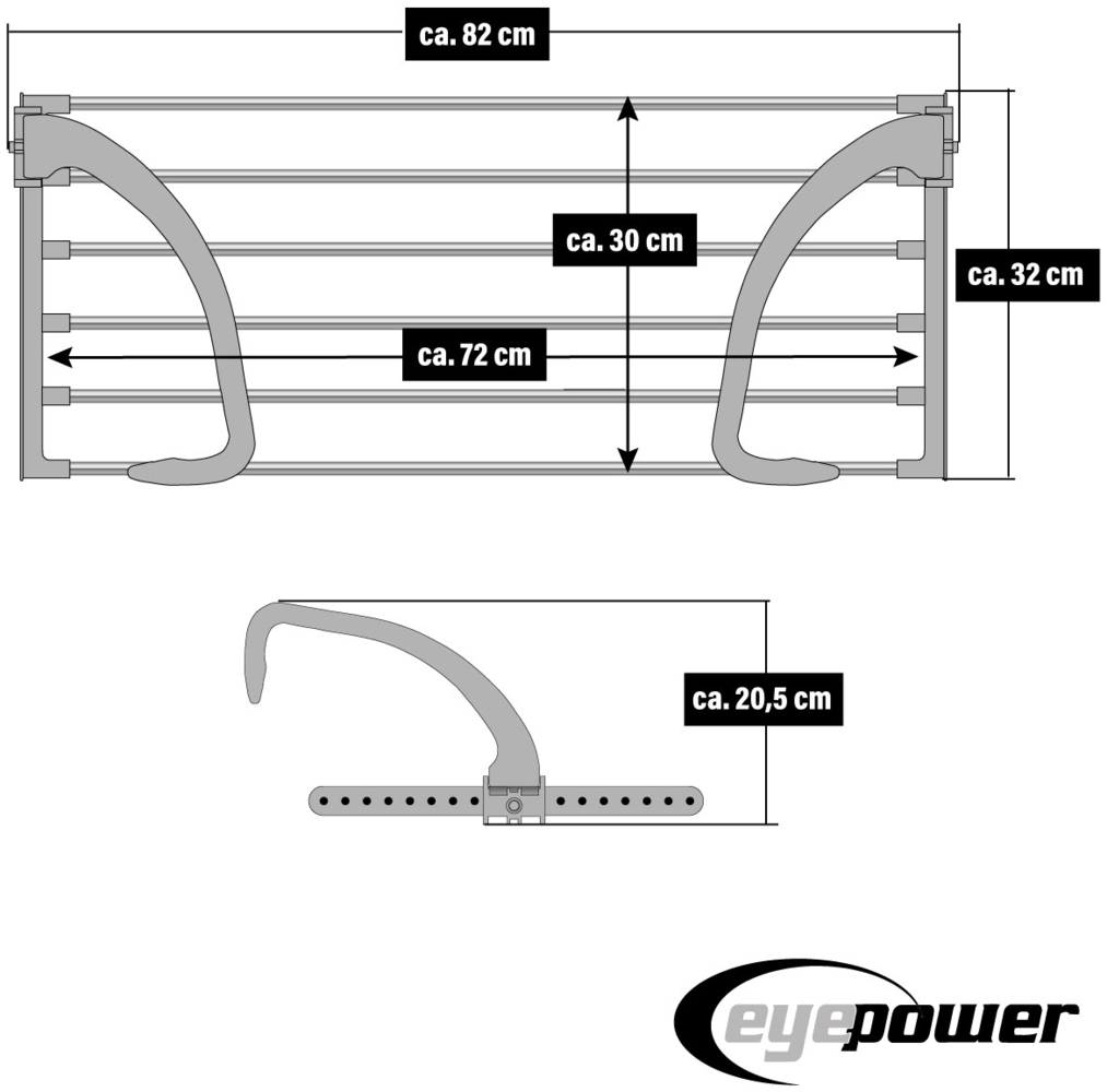 eyepower klappbarer Wäschetrockner aus Edelstahl f. Heizung Balkon Fernsterbank Handtuchhalter Universaltrockner Wandtrockner m. verstellbarer Tiefe Bild 1