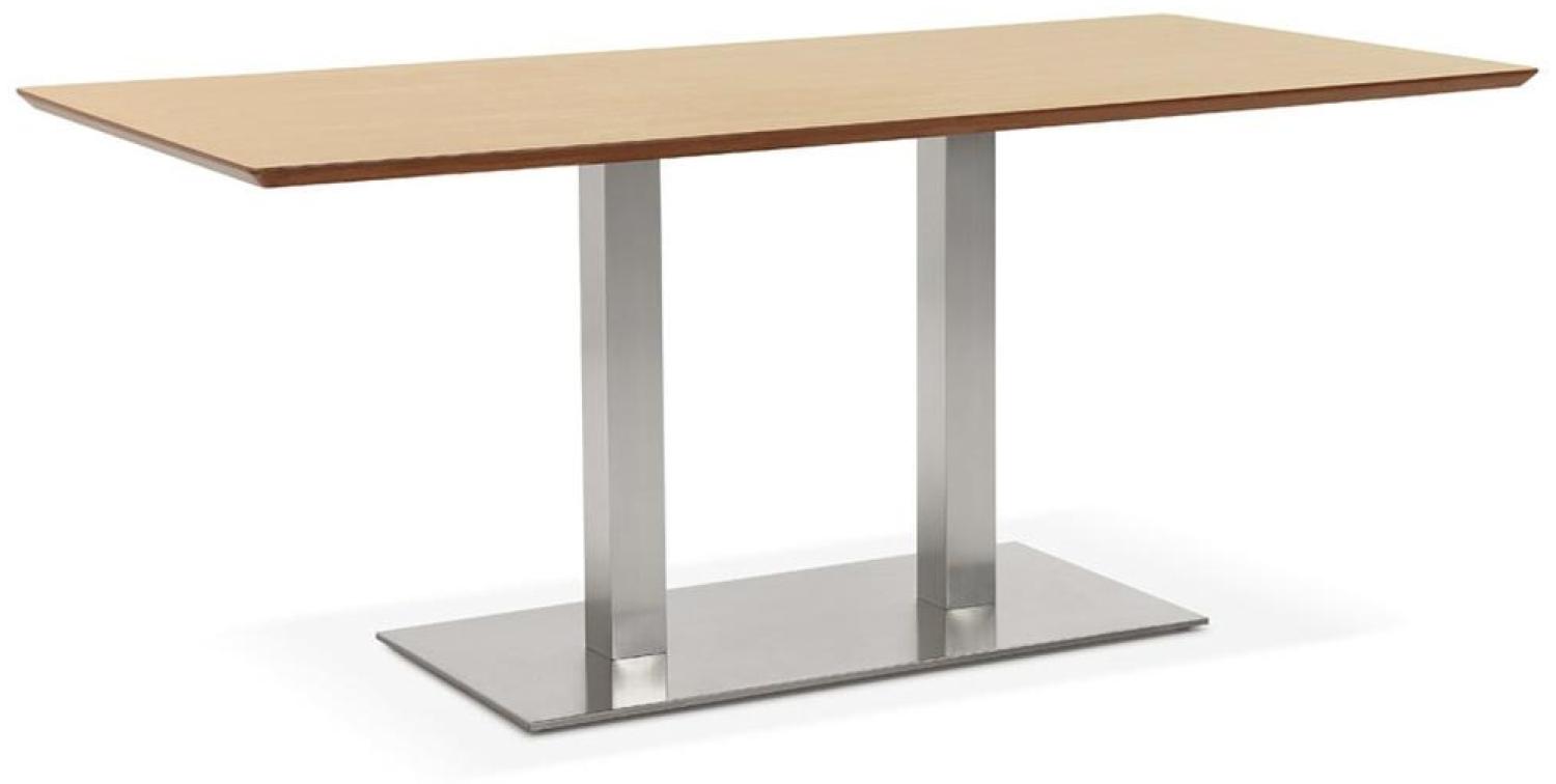 Ess/Besprechungstisch mit Designer Gestell aus gebürstetem Stahl & Holzplatte - "TELIX" Kollektion. Farbe: Beige. Größe: 180x90x75 cm Bild 1