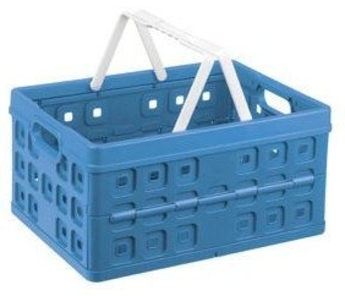 Sunware Klappbox Square 32 L blau/weiß Einkaufsbox Einkaufskorb mit Griffen Bild 1