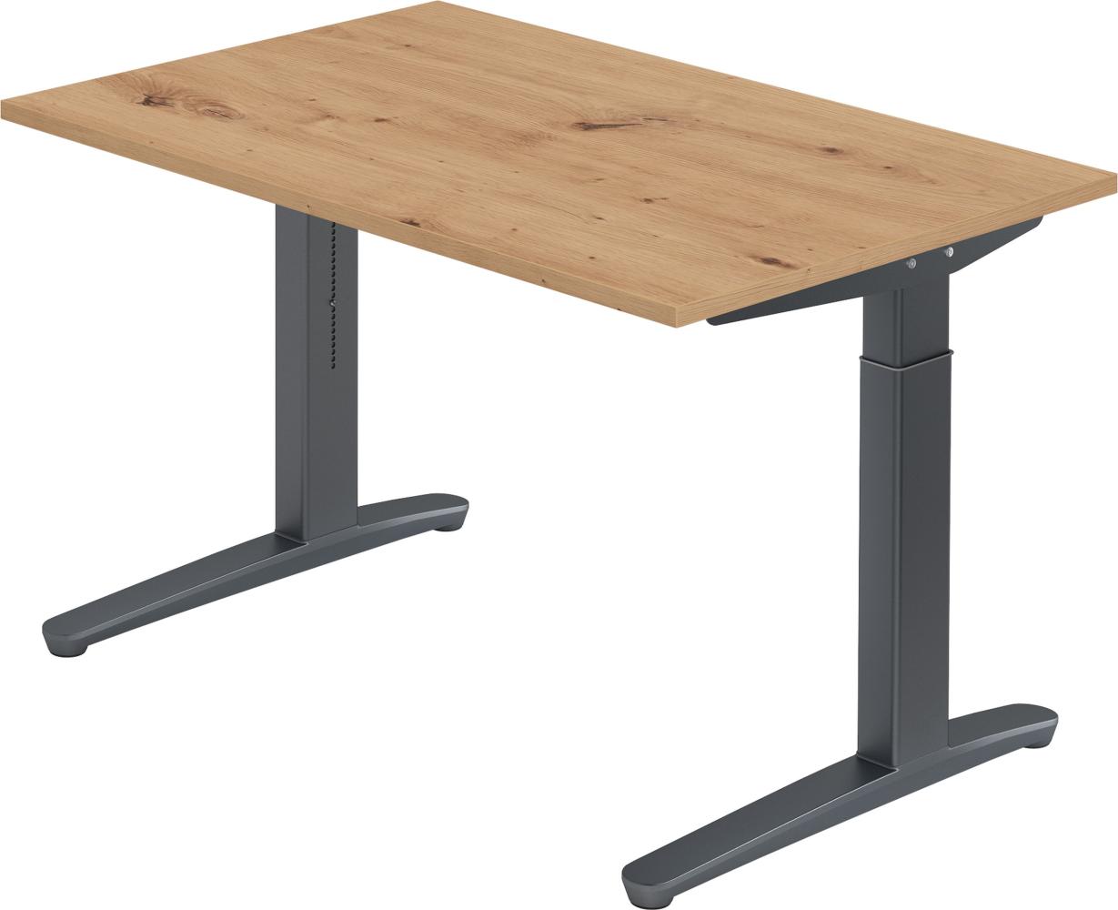 bümö® Design Schreibtisch XB-Serie höhenverstellbar, Tischplatte 120 x 80 cm in Asteiche, Gestell in graphit Bild 1