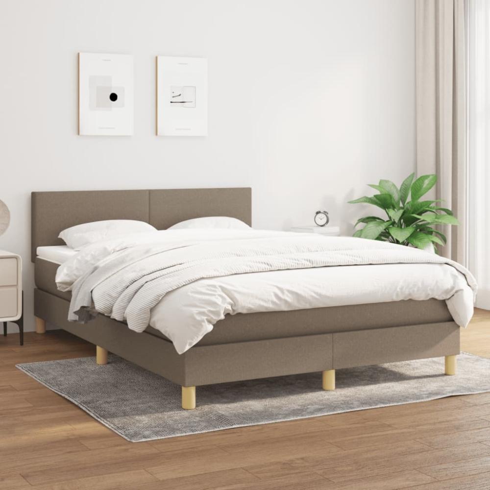 vidaXL Boxspringbett mit Matratze Stoff Taupe 140 x 200 cm Bild 1