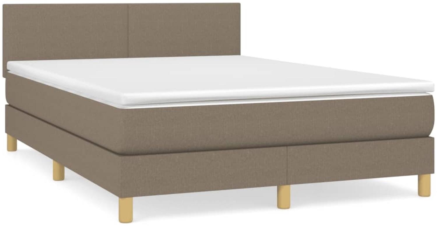 vidaXL Boxspringbett mit Matratze Stoff Taupe 140x200 cm Bild 1