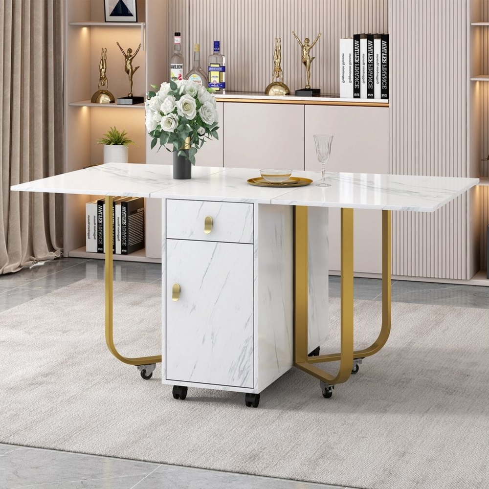 XDeer Esstisch Klappbarer Esstisch (1-St) mit Aufschrank und 2-Schubladen, Küchentisch vielseitiger Tisch, mit 4-Stützbeinen,Riemenscheibe Bild 1