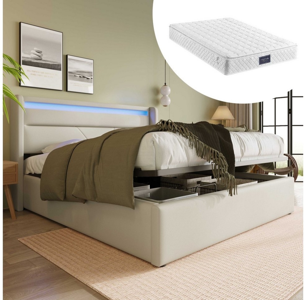 BlingBin Boxspringbett Stauraumbett Polsterbett (1-St), Doppelbett inkl. Farbwechselnde LED-Beleuchtungsleiste Bild 1